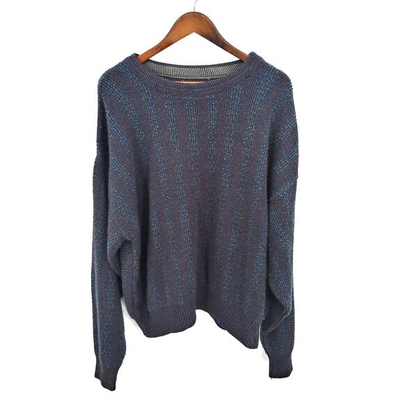 Vintage Reed & James Blue Striped Crew Neck Grandpa Knit Sweater Sz XL - Picture 1 of 6